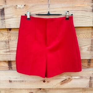 New Zara Scarlet Red High Waist Tailored Short, Sophisticated Pleated Front, XS
